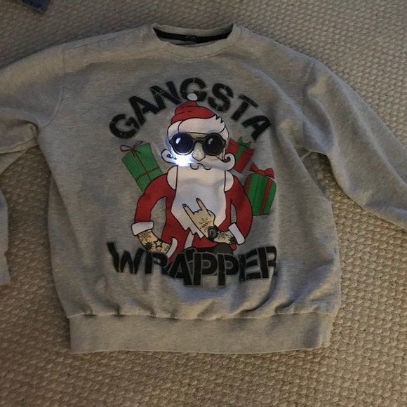 WIN THE UGLY SWEATER CONTEST - GANSTA WRAPPER XMAS SWEATSHIRT - GLASSES LIGHT UP - Picture 5 of 6